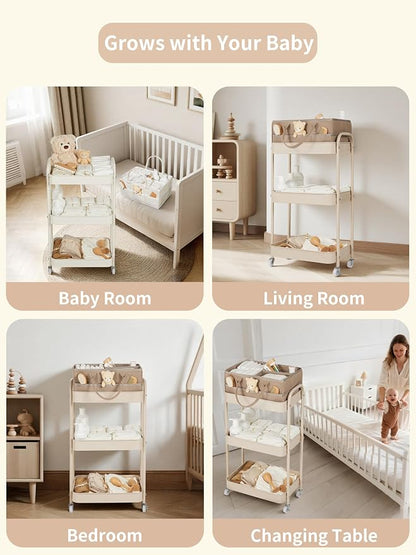 Fortella Baby Diaper Caddy, 3 Tier Rolling Storage Cart - Image 6