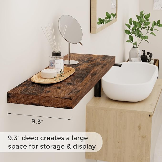 32 Inch Floating Shelves for Wall Set of 2, Rustic Wood Wall Mounted Floating - Image 4