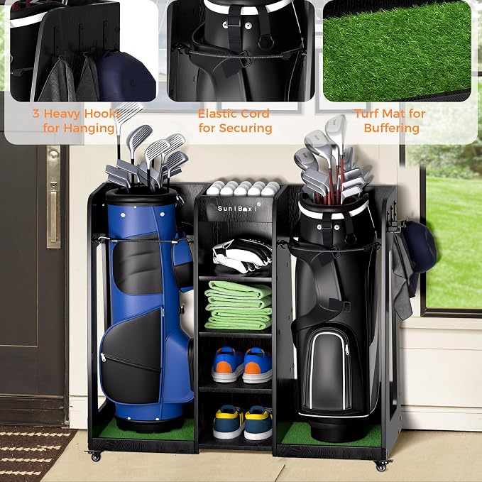 Wooden Golf Storage Organizer for Garage, Premium Golf Bag Holder Rack for - Image 6