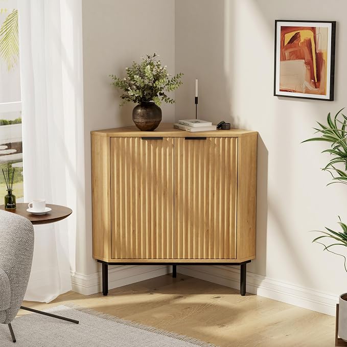 Modern Corner Cabinet, Fluted Small Floor Storage Cabinet - Image 5