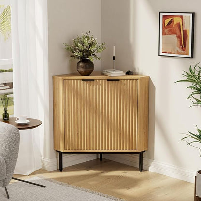 Modern Corner Cabinet, Fluted Small Floor Storage Cabinet - Image 5