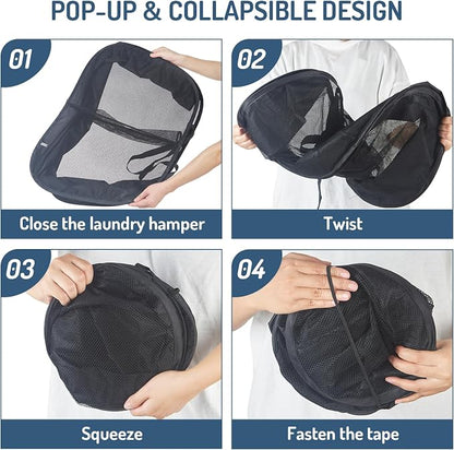 Seiritex Mesh Popup Laundry Hamper 2 Compartment, Collapsible Laundry Sorter - Image 3