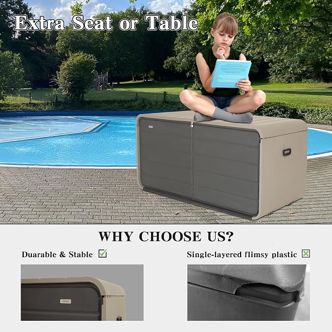 Domi 200 Gallon Resin Deck Box, Waterproof & UV-Resistant Outdoor Large Storage - Image 8