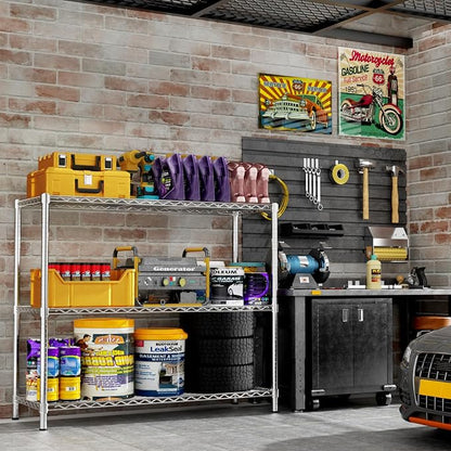 Storage Shelves, 3-Tier Adjustable Metal Industrial Utility Shelf Rack - Image 6