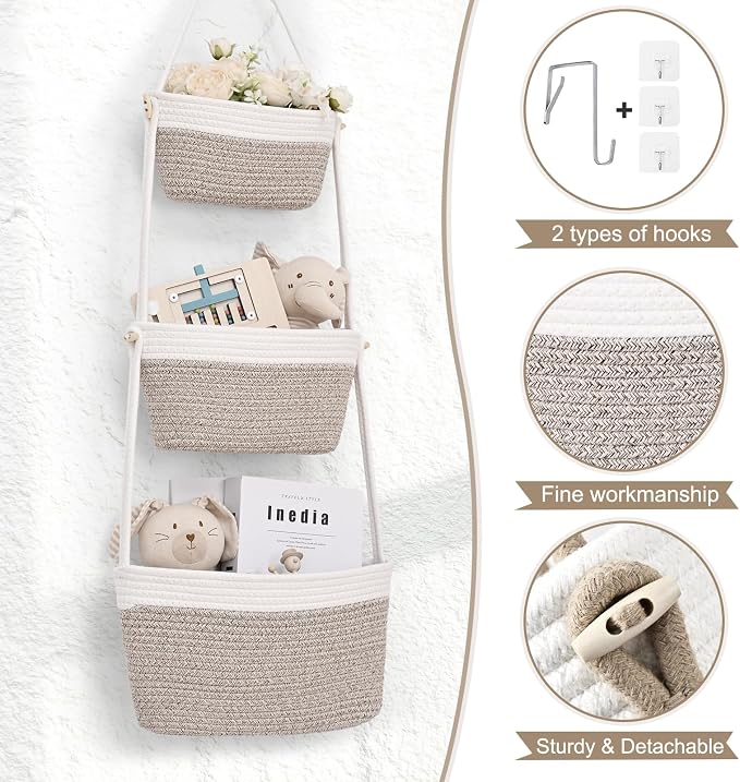 Hanging Basket, 3-Tier Woven Wall Basket - Image 5