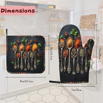 Cooking Herbs Spices Heat-Resistant Silicone Oven Mitts and Pot Holders 4 Piece - Image 2