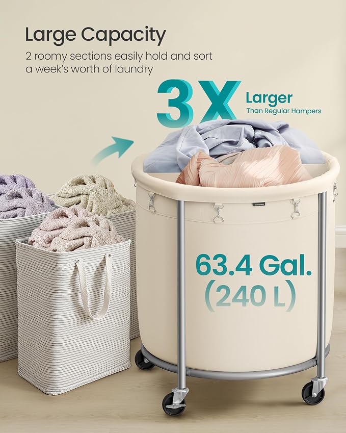 SONGMICS Laundry Basket, Rolling Steel Frame - Image 3