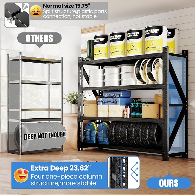 Heavy Duty Garage Storage Shelves 5000LBS Capacity, 4-Tier Large Industrial - Image 4