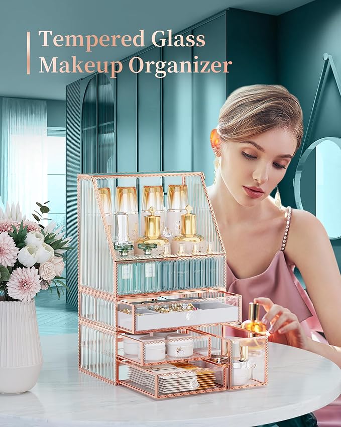 Large Makeup Organizer, Glass Cosmetic Storage - Image 3