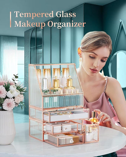 Large Makeup Organizer, Glass Cosmetic Storage - Image 3