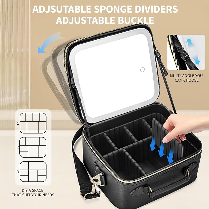 Travel Makeup Bag with Light Up Mirror, Cosmetic Artist Organizer Case with LED - Image 6