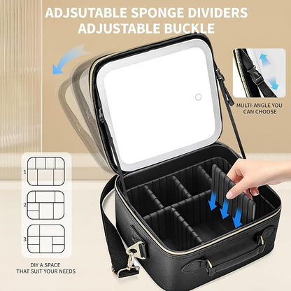 Travel Makeup Bag with Light Up Mirror, Cosmetic Artist Organizer Case with LED - Image 6