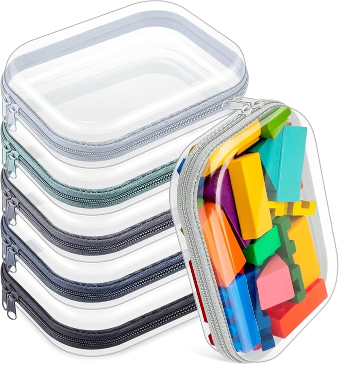 Sanwuta 6 Pcs Clear Hard Zipper Case Hard Plastic Zipper Pouches Transparent by Sanwuta