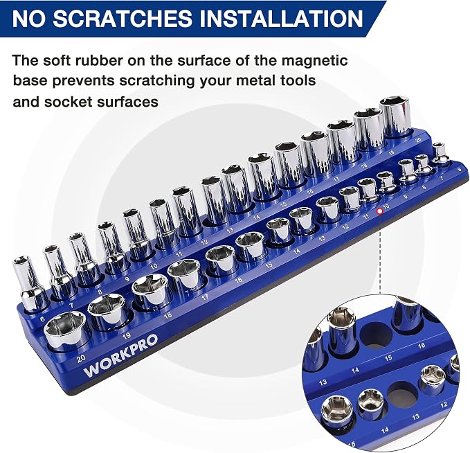 WORKPRO Magnetic Socket Organizer Set, 4-Piece Socket Holder Set Includes 1/4" - Image 4