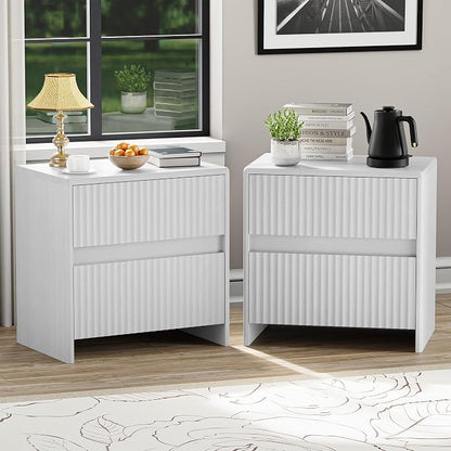 White Nightstand Set of 2, Modern Night Stand by HOCAT