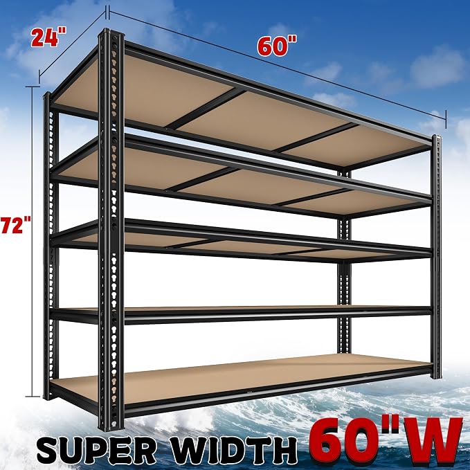 ROOMFAVE 3500LBS Garage Shelving 60" W Metal Shelving 72" H Storage Shelves - Image 3