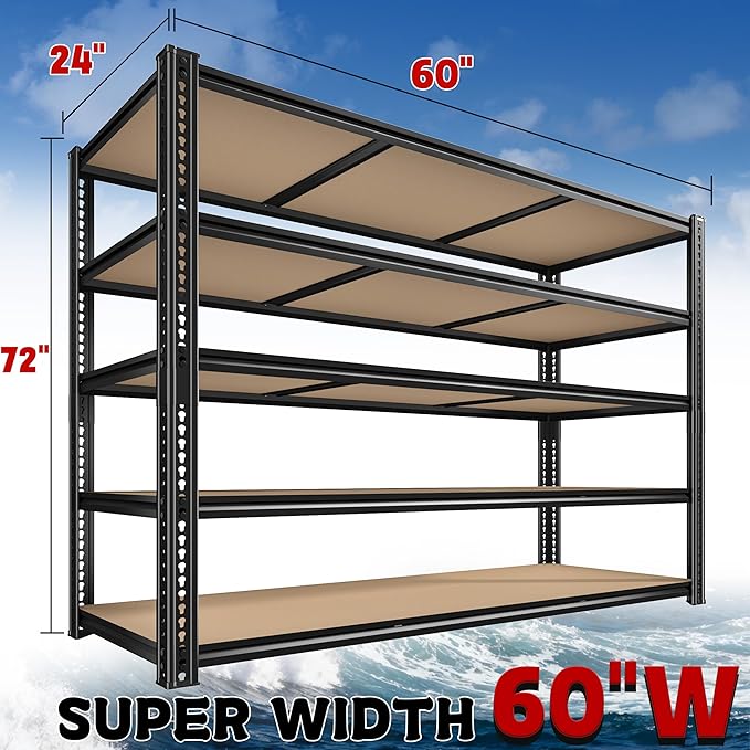ROOMFAVE 3500LBS Garage Shelving Heavy Duty, 5 Tier Adjustable Industrial Metal - Image 3