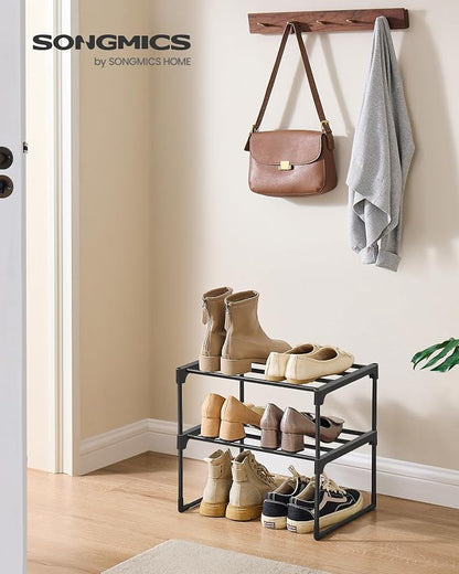 SONGMICS Shoe Rack, 2-Tier Shoe Organizer, Metal Storage Shelf, Upright or - Image 3