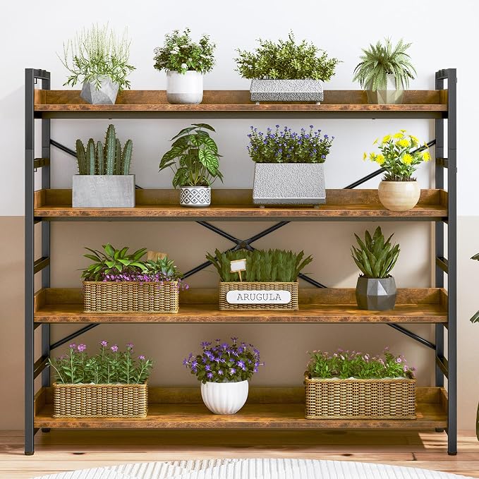 HCHQHS 4 Tier Bookshelf, Adjustable Industrial Bookcase, Vertical Tall Book - Image 9