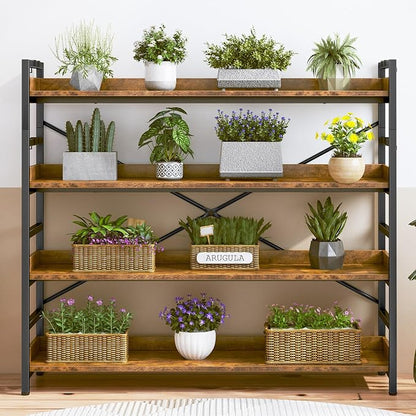 HCHQHS 4 Tier Bookshelf, Adjustable Industrial Bookcase, Vertical Tall Book - Image 9