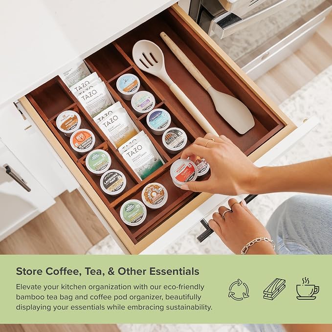KitchenEdge Acacia Tea Bag and Coffee Pod Kitchen Drawer Organizer, Expandable - Image 5