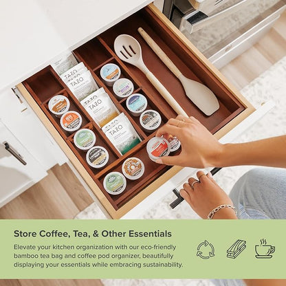 KitchenEdge Acacia Tea Bag and Coffee Pod Kitchen Drawer Organizer, Expandable - Image 5