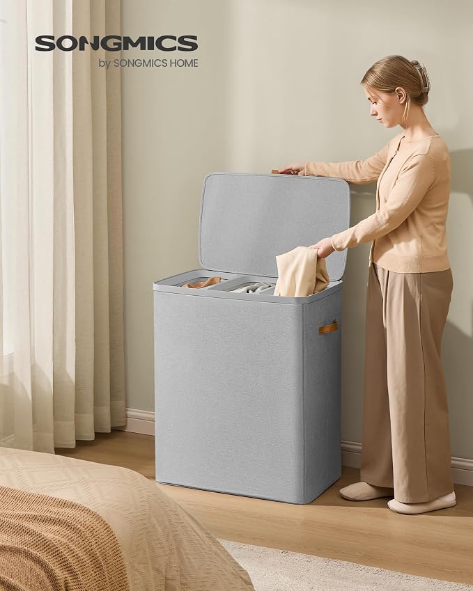SONGMICS Laundry Basket, 50.2 Gal. Laundry Hamper, 3 Compartments, Easy Assembly - Image 2