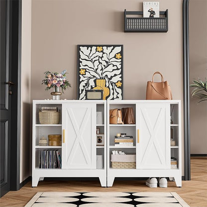 COFaR White 37" H Sliding Door Storage Cabinet, Half Open Half Closed Design - Image 4