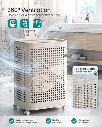 SONGMICS Laundry Hamper with Wheels, Plastic Laundry Basket, 19.8 Gallons - Image 3
