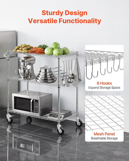 VEVOR Kitchen Utility Cart, 3 Tier Heavy Duty Adjustable Wire Storage Rack - Image 6