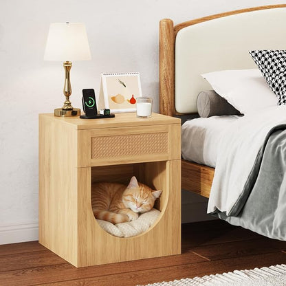 End Table with Drawer, 20 Inch Artificial Rattan Night Stand - Image 8