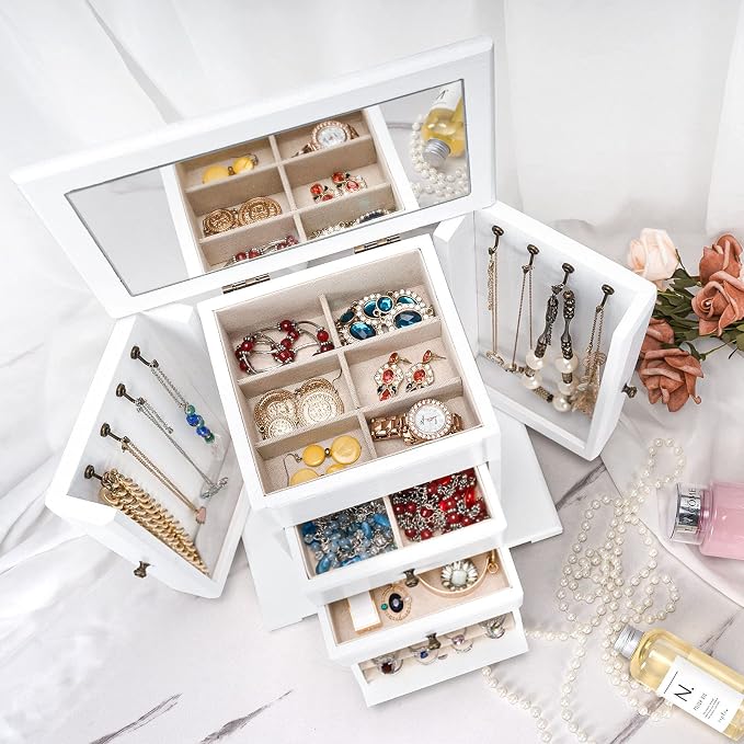 Emfogo Jewelry Box for Women, Rustic Wooden Jewelry Boxes & Organizers - Image 3