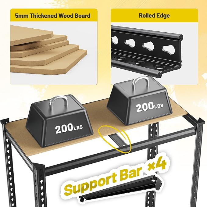 48" H Storage Shelves 31.5" W Garage Shelving Adjustable 1600LBS Metal Shelving - Image 8