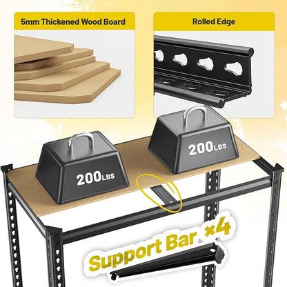 48" H Storage Shelves 31.5" W Garage Shelving Adjustable 1600LBS Metal Shelving - Image 8