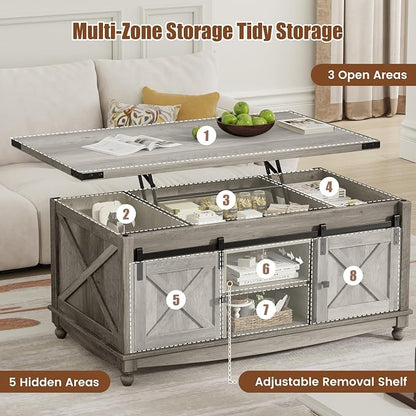ALLSTAND 48" Farmhouse Lift Top Coffee Table - Image 6
