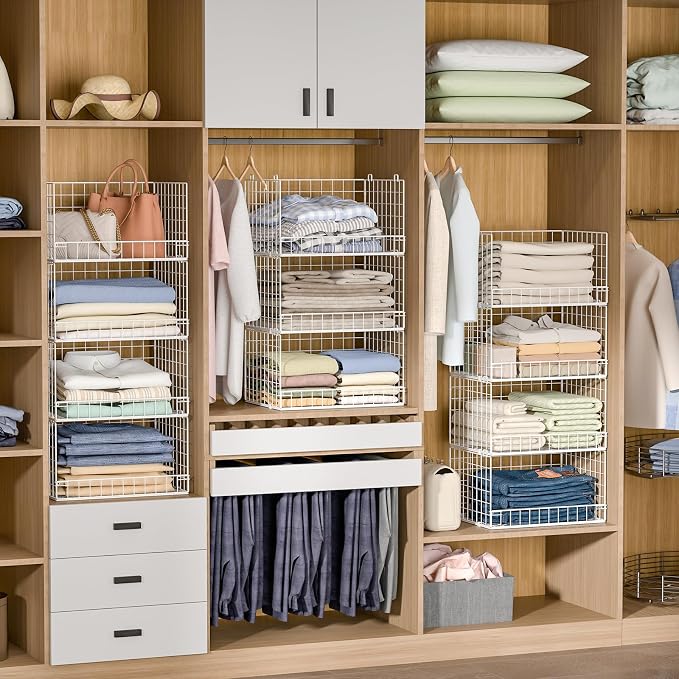 4-Tier Stackable Closet Organizers and Storage Basket, Foldable Closet Shelf - Image 5