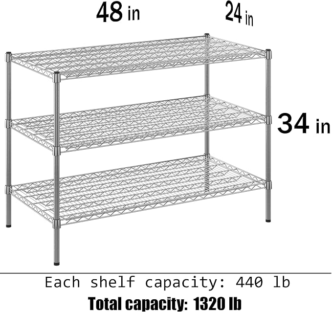 24" Deep x 48" Wide x 34" Height Wire Shelving Kit | 3-Tier | NSF Commercial - Image 3