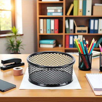 1Pc Black Metal Paper Clip Holder Mesh Paperclip Bowl Binder Clip Dispenser - Image 6