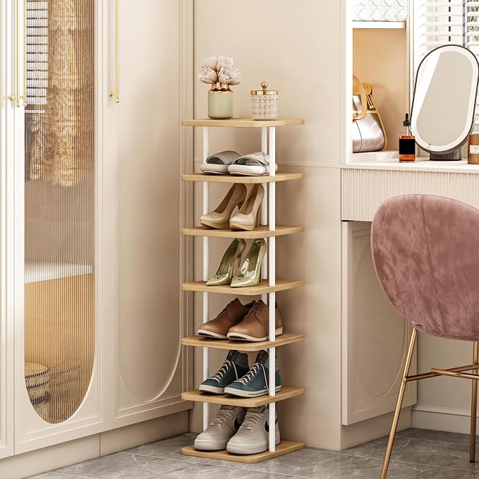 SORCEDAS Shoe Rack Vertical Shoe Shelf Narrow Tall Storage - Image 2
