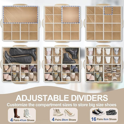 2 Pack Large Shoe Organizer for Closet, 32 Pairs Shoe Storage Box Beige | 360° - Image 5