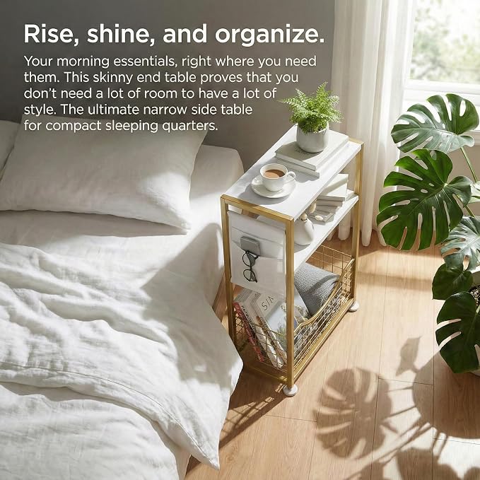 Skinny Side Table with Storage, 3 Tier Slim Side Tables - Image 8