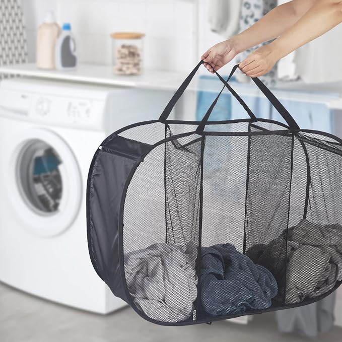 Mesh Popup Laundry Hamper 3 Compartment Sortable Horizontal Collapsible Laundry - Image 2