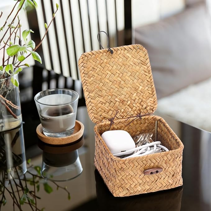 Hipiwe Handwoven Seagrass Basket Decorative Shelf Basket - Image 4