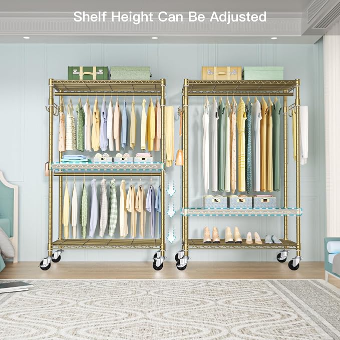 FUTASSI P1 Rolling Clothes Rack, Movable Metal Garment Closet Organizer - Image 3