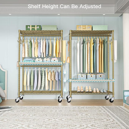 FUTASSI P1 Rolling Clothes Rack, Movable Metal Garment Closet Organizer - Image 3
