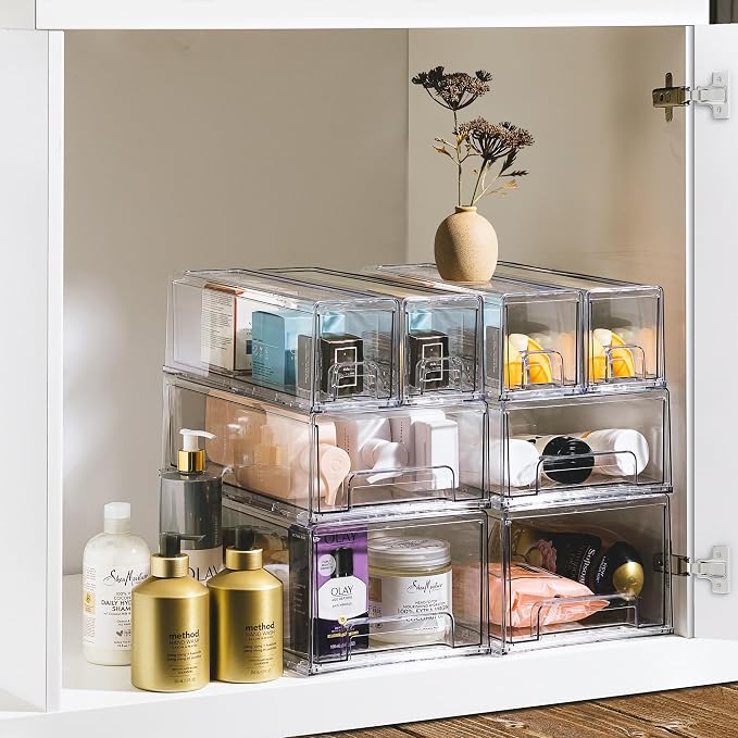 Sorbus Small Clear Stackable Storage Drawers – 2-Pack Plastic Organizer Bins - Image 6