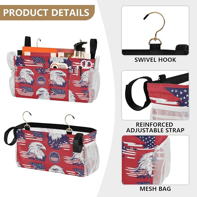American Flag Bald Eagle Red Bedside Caddy - Image 5