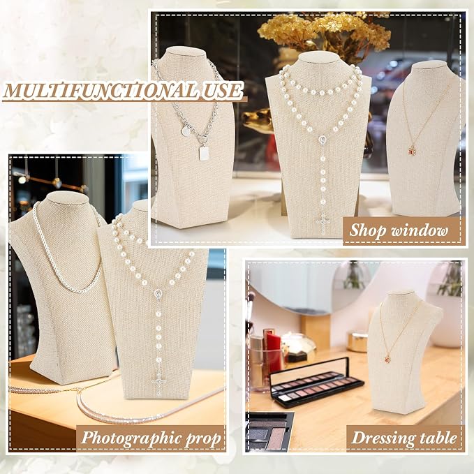 Kigley 9 Pcs Linen Necklace Display Bust Jewelry Holder Necklace Retail - Image 5