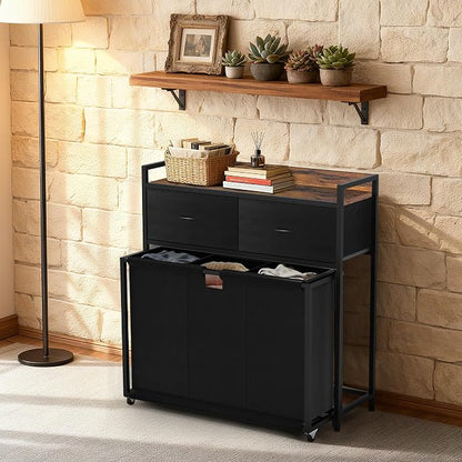 Laundry Hamper with 3 Section Rolling Bags, Laundry Sorter with Wheels - Image 3