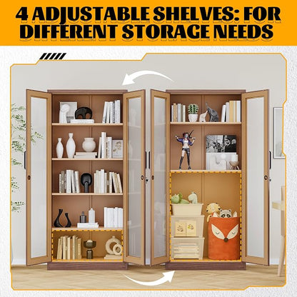 Metal Storage Cabinet with Lock and Glass Doors, Glass Display Cabinet - Image 6